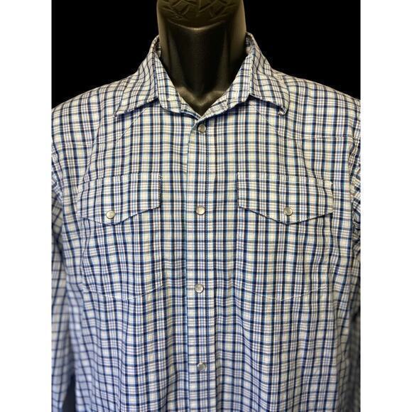 Wrangler Mens 2XL Blue Plaid Long Sleeve Pearl Snap Button Up Western Shirt‎ - Picture 3 of 13